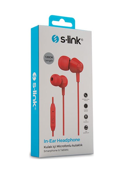 S-link SL-KU160 Mobil Uyumlu Kırmızı Kulak İçi Mikrofonlu Kulaklık