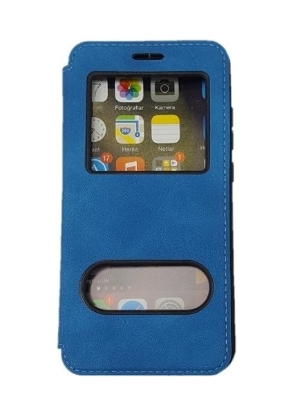 Samsung Galaxy A50s Kılıf Kapaklı Pencereli Elit Kılıf - Mavi