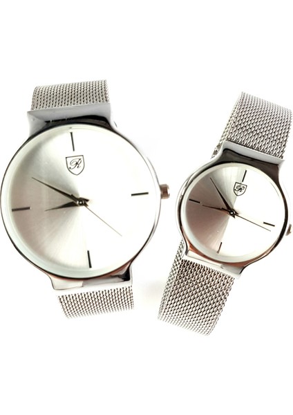 1015 Silver Hasır Kordon Sevgili Çift Kol Saati