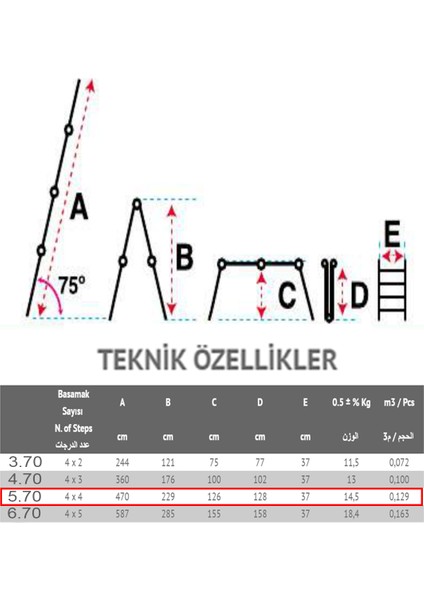 Seçkin Merdiven Alüminyum Standart Akrobat Merdiven 5.70