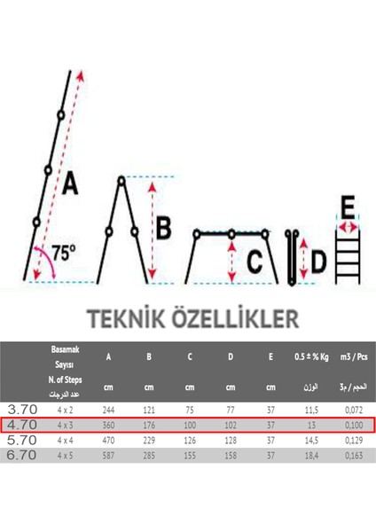 Seçkin Merdiven Alüminyum Standart Akrobat Merdiven 4x3 360cm