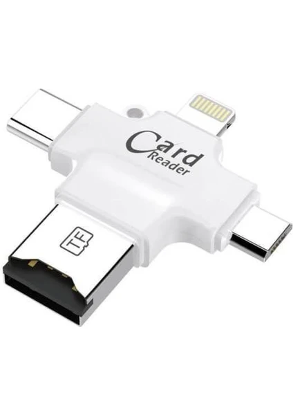 Lightning Micro USB Type-C Tf 4'lü Kart Okuyucu Reader - Beyaz