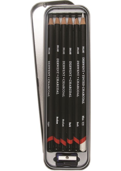 Charcoal Pencils Karakalem Eskiz Kömür Füzen Kalem Seti 6'lı Teneke Kutu