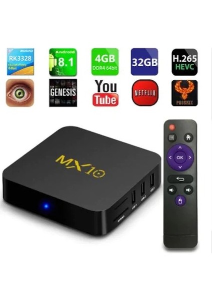 MX10 Andriod 8.1 TV BOX 4GB RAM 32GB Hafıza