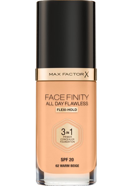 Facefınıty All Day Flawless Flexı-Hold 3 In 1 Kalıcı Fondöten 62 Warm Beıge