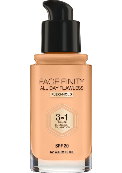Facefınıty All Day Flawless Flexı-Hold 3 In 1 Kalıcı Fondöten 62 Warm Beıge