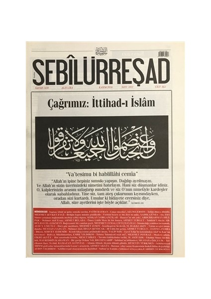 Sebilürreşad Dergisi Sayı: 1011 Kasım 2016