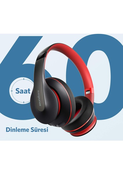 Soundcore Life Q10 Kablosuz Bluetooth 5.0 Kulaklık - 60 Saate Varan Çalma Süresi - Siyah Kırmızı - A3032 (Anker Türkiye Garantili)