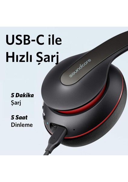 Soundcore Life Q10 Kablosuz Bluetooth 5.0 Kulaklık - 60 Saate Varan Çalma Süresi - Siyah Kırmızı - A3032 (Anker Türkiye Garantili)