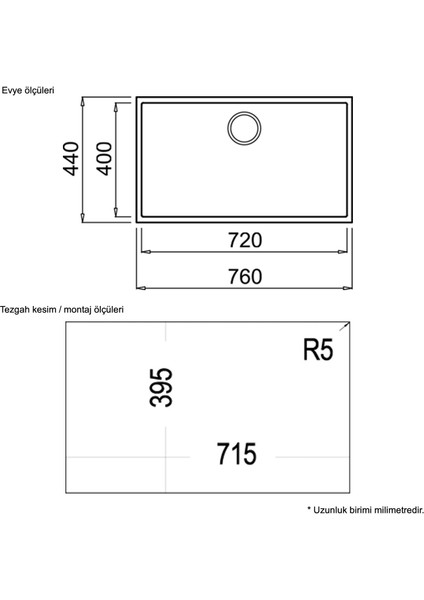 Square 72.40 Tg Black Granit Evye, Tezgahaltı modelleri