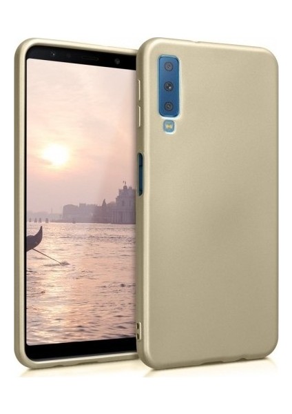 Samsung Galaxy A7 2018 Kılıf Ultra Lüx Premier Lüx Silikon Kılıf - Gold
