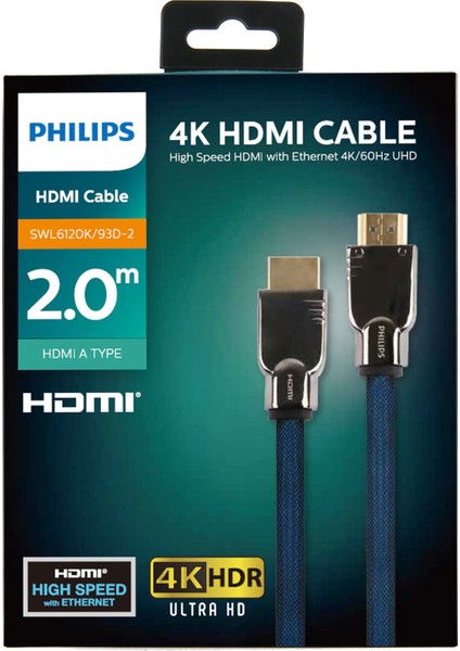 SWL610200K/93D HDMI Altın Uçlu 4K HDR Ultra HD Kablo 2 mt - Mavi