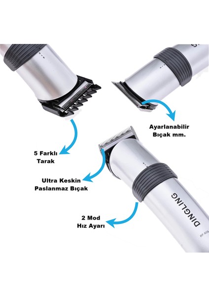 609 Profesyonel Şarjlı Saç Sakal Kesme Tıraş Traş Makinesi Seti modelleri