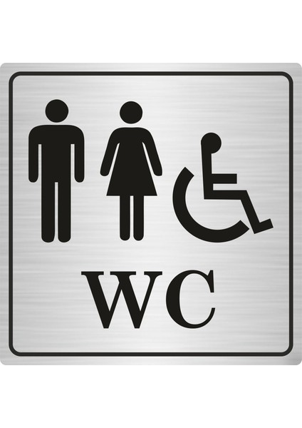 WC Yönlendirme Levhası Erkek Kadın 15 x 15 cm Gümüş