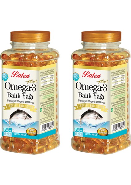 Omega 3 Balık Yağı 100 Yumuşak Kapsül 1000 Mg x 2 Adet