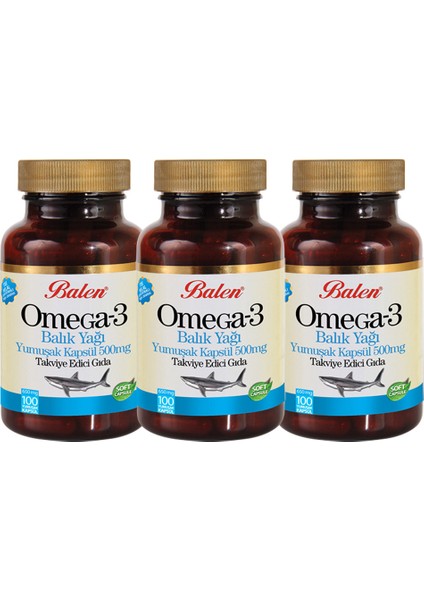 Omega 3 Balık Yağı 100 Yumuşak Kapsül 500 Mg x 3 Adet