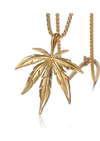 Yaprak Dizayn Gold Çelik Bayan Erkek Kolye EB91SR