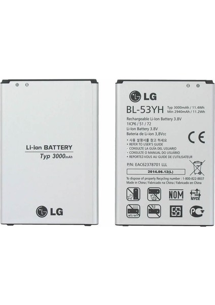 Lg G3 D855 D850 Batarya Pil, BL-53YH Sıfır Ürün