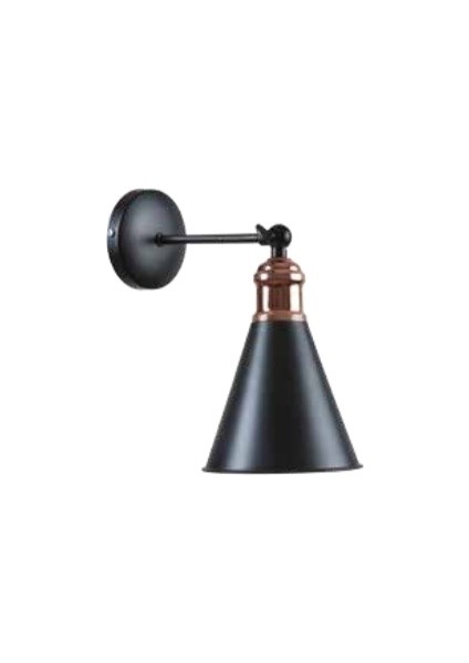 Retro Mafsallı Siyah Metal Bakır Duylu Aplik Çap 15CM