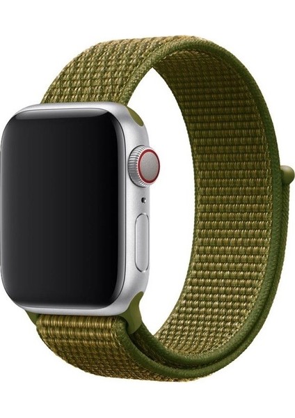 Apple Watch Özel Seri 38-40 mm 2-3-4-5-6-SE Uyumlu Spor Loop Dokuma Kordon - Yeşil