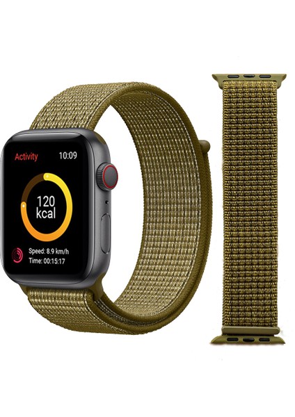Apple Watch Özel Seri 42-44 mm 2-3-4-5-6-SE Uyumlu Spor Loop Dokuma Kordon - Yeşil