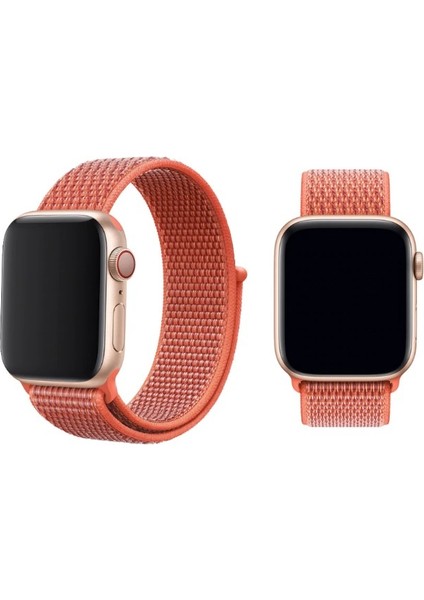 Apple Watch Özel Seri 42-44 mm 2-3-4-5-6-SE Uyumlu Spor Loop Dokuma Kordon - Somon