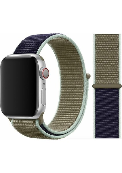 Apple Watch Özel Seri 42-44 mm 2-3-4-5-6-SE Uyumlu Spor Loop Dokuma Kordon - Açık Yeşil Mavi