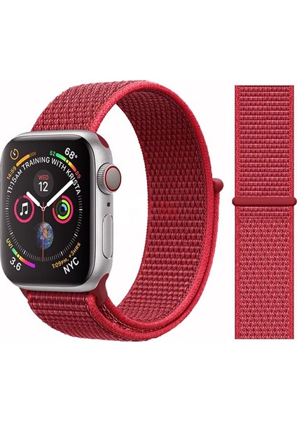 Apple Watch Özel Seri 42-44 mm 2-3-4-5-6-SE Uyumlu Spor Loop Dokuma Kordon - Kırmızı