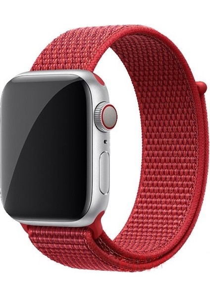 Apple Watch Özel Seri 42-44 mm 2-3-4-5-6-SE Uyumlu Spor Loop Dokuma Kordon - Kırmızı