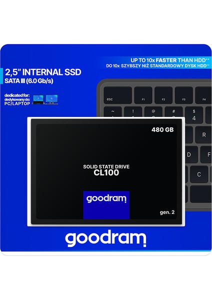 480 GB SSD Disk CL100 2.5'' Sata Iıı Gen 2. 550 Mb/s 450 Mb/s SSDPR-CL100-480-G2