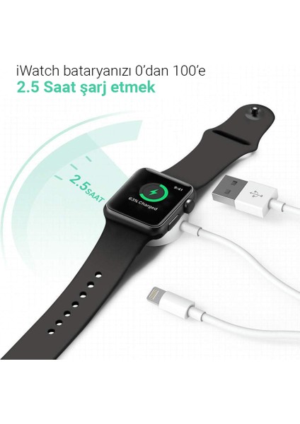Apple Watch Uyumlu ve Lightning 2 in 1 Masaüstü Manyetik Şarj Kablosu - Beyaz