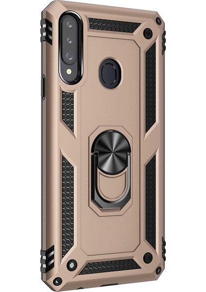 Samsung Galaxy A20s Kılıf Military Ring Holder - Gold