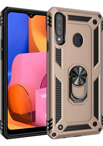 Samsung Galaxy A20s Kılıf Military Ring Holder - Gold