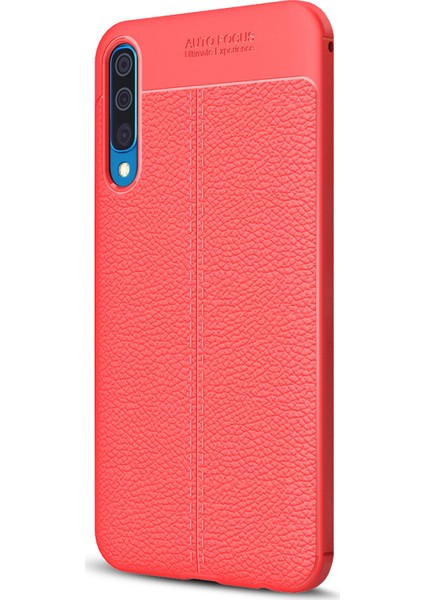 Samsung Galaxy A30s Kılıf Deri Dokulu Silikon - Kırmızı
