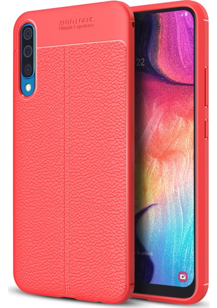 Samsung Galaxy A30s Kılıf Deri Dokulu Silikon - Kırmızı