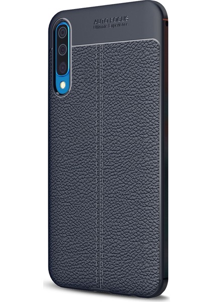 Samsung Galaxy A30s Kılıf Deri Dokulu Silikon - Lacivert