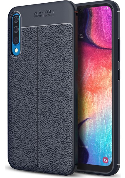 Samsung Galaxy A30s Kılıf Deri Dokulu Silikon - Lacivert