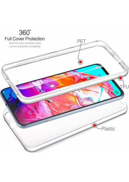 Samsung Galaxy A70 Kılıf 6 tarafı tam full koruma 360 Clear Soft - Şeffaf