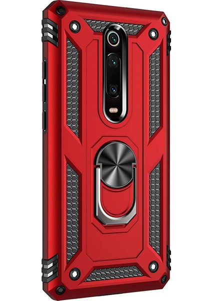 Xiaomi Redmi K20 Kılıf Military Ring Holder - Kırmızı