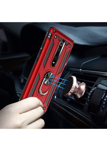 Xiaomi Redmi K20 Kılıf Military Ring Holder - Kırmızı modelleri