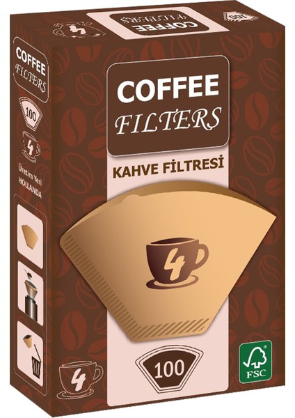 Coffee Kahve Makinesi Filtresi 1 x 4 Kahverengi 100 Adet