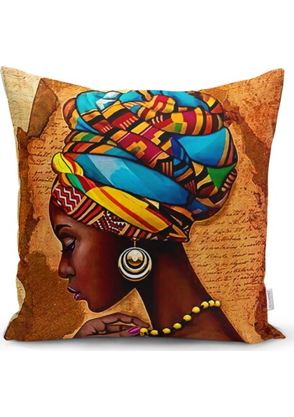 African Woman Çizimli Dijital Baskılı Modern Yastık Kırlent Kılıfı