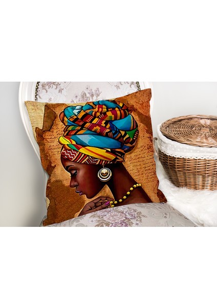 African Woman Çizimli Dijital Baskılı Modern Yastık Kırlent Kılıfı