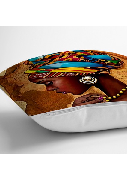 African Woman Çizimli Dijital Baskılı Modern Yastık Kırlent Kılıfı