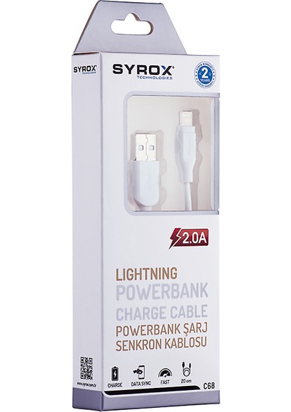 C68 Lightning Powerbank USB Şarj Kablo 2.0A 20 cm fiyatları