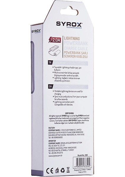 C68 Lightning Powerbank USB Şarj Kablo 2.0A 20 cm modelleri