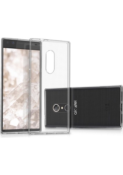 Alcatel 5 Kılıf 02 mm Silikon İnce Kılıf + Nano Glass Şeffaf