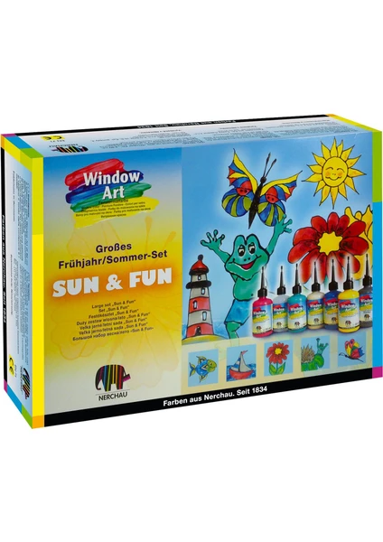 Sun&Fun Cam Boya Seti Sökülebilir Cam Boya 8 Renk x 80 Ml.+Aksesuarlar