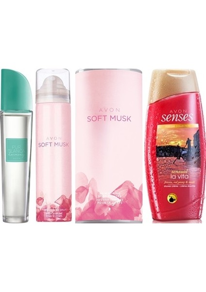 Purblanca Harmony 50 ml Kadın Edt+Avon Soft Musk Deodorant+Avon Soft Musk Pudra+Avon Senses 250 ml Duş Jeli