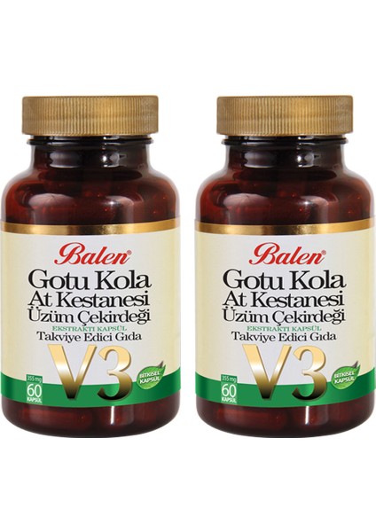 V3 Gotu Kola & At Kestanesi & Üzüm Çekirdeği 60 Kapsül x 2 Adet